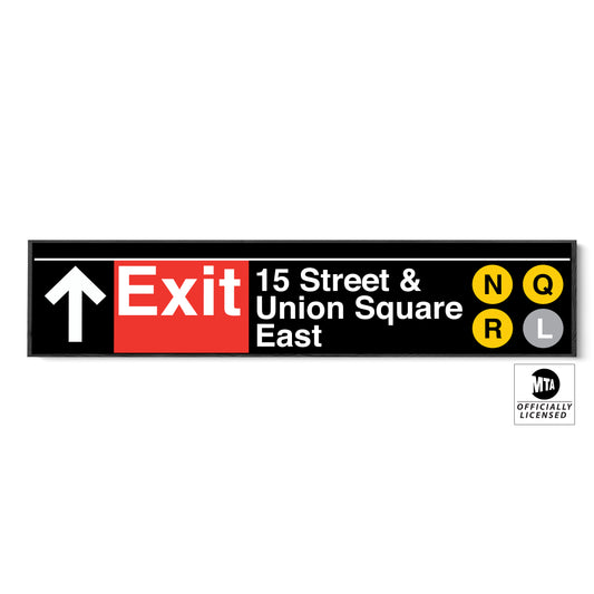 15 Street & Union Square Station Subway Sign - N Q R L Lines - Narrow Version - With Exit and Arrow